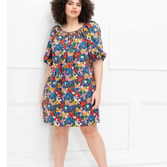 ELOQUII Elements Floral Print Tie-Back Puff Sleeve Dress sz 22/24 NWT - Picture 2 of 12